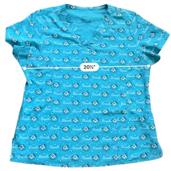 Prints by Maeven medical scrub top blue teeth print short sleeve front pockets L - Picture 3 of 11
